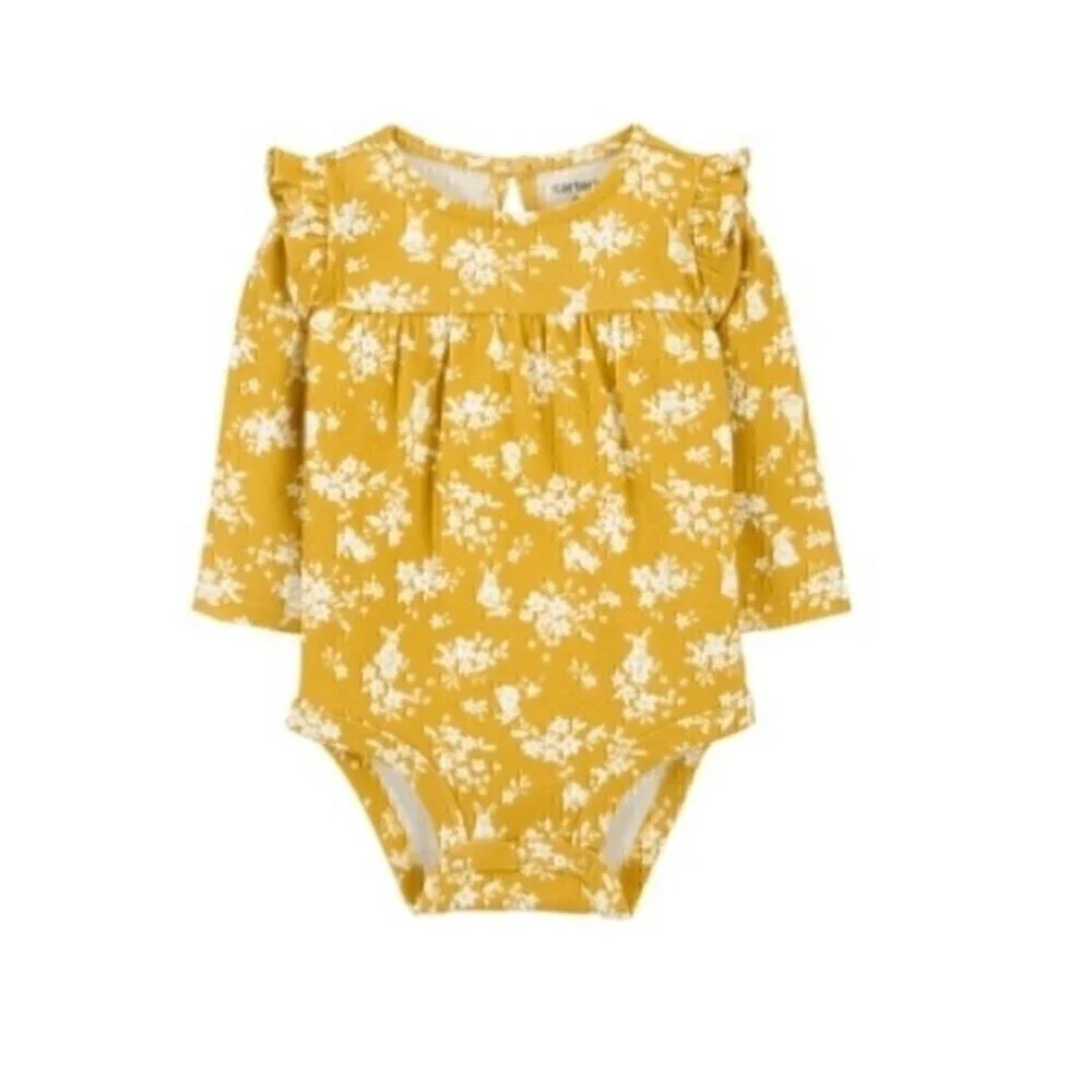 CARTER'S Floral Ruffle Bodysuit yellow size 24 months shirt onesie New